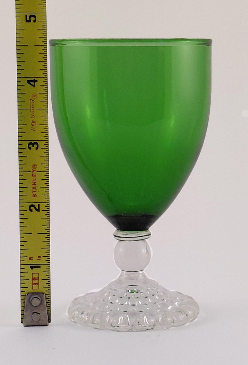 Anchor Hocking Boopie Green Glasses Set of 4, Vintage Berwick Bubble Foot Goblets and Sherbets, MCM Glassware, view 14