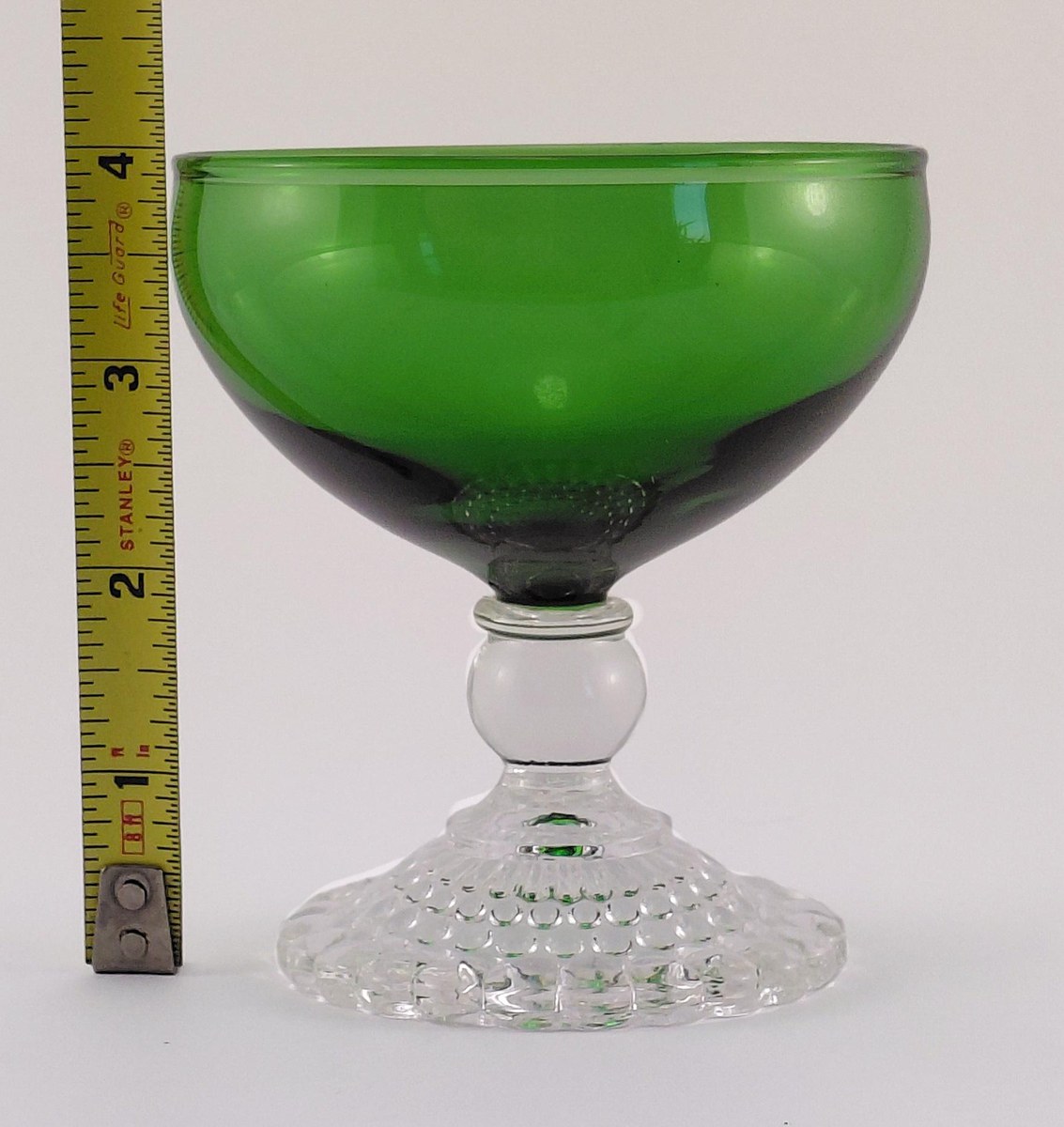 Anchor Hocking Boopie Green Glasses Set of 4, Vintage Berwick Bubble Foot Goblets and Sherbets, MCM Glassware, view 16