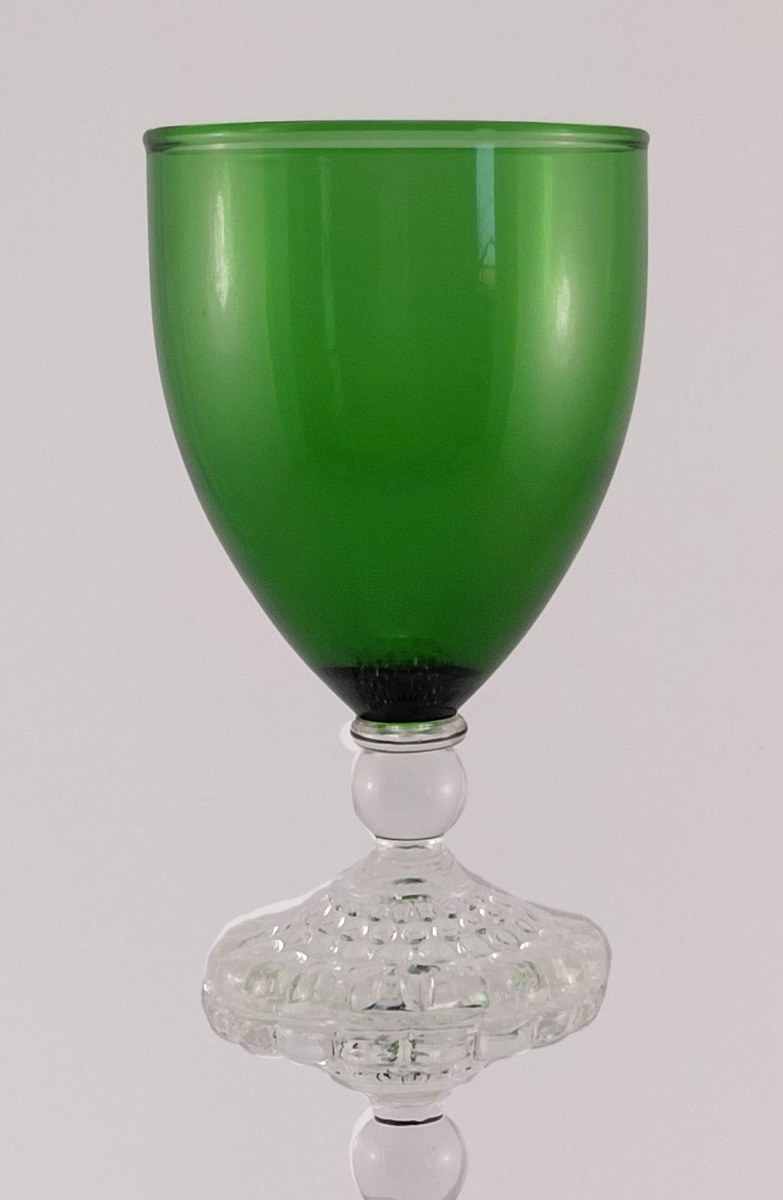 Anchor Hocking Boopie Green Glasses Set of 4, Vintage Berwick Bubble Foot Goblets and Sherbets, MCM Glassware, view 6