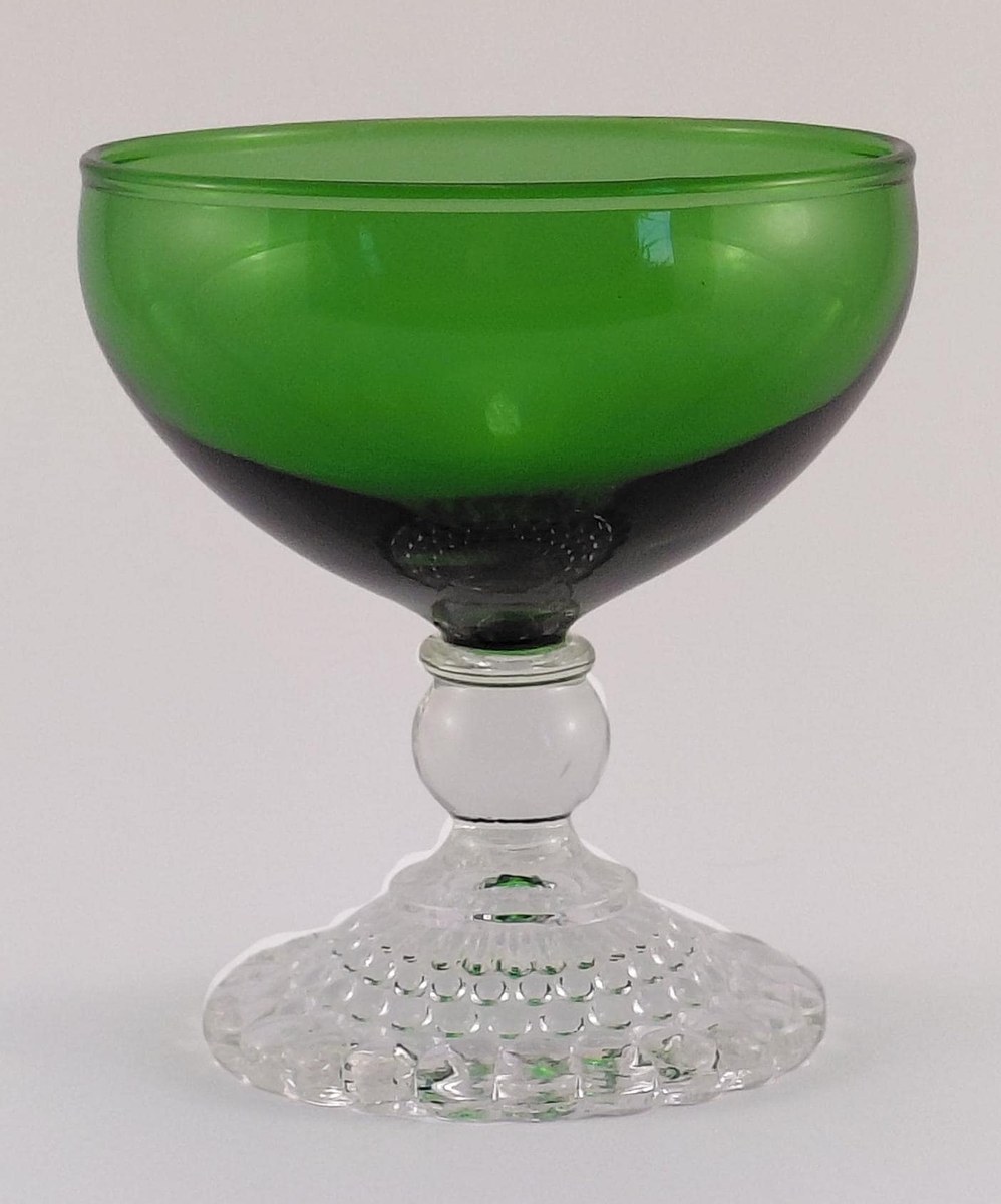 Anchor Hocking Boopie Green Glasses Set of 4, Vintage Berwick Bubble Foot Goblets and Sherbets, MCM Glassware, view 7