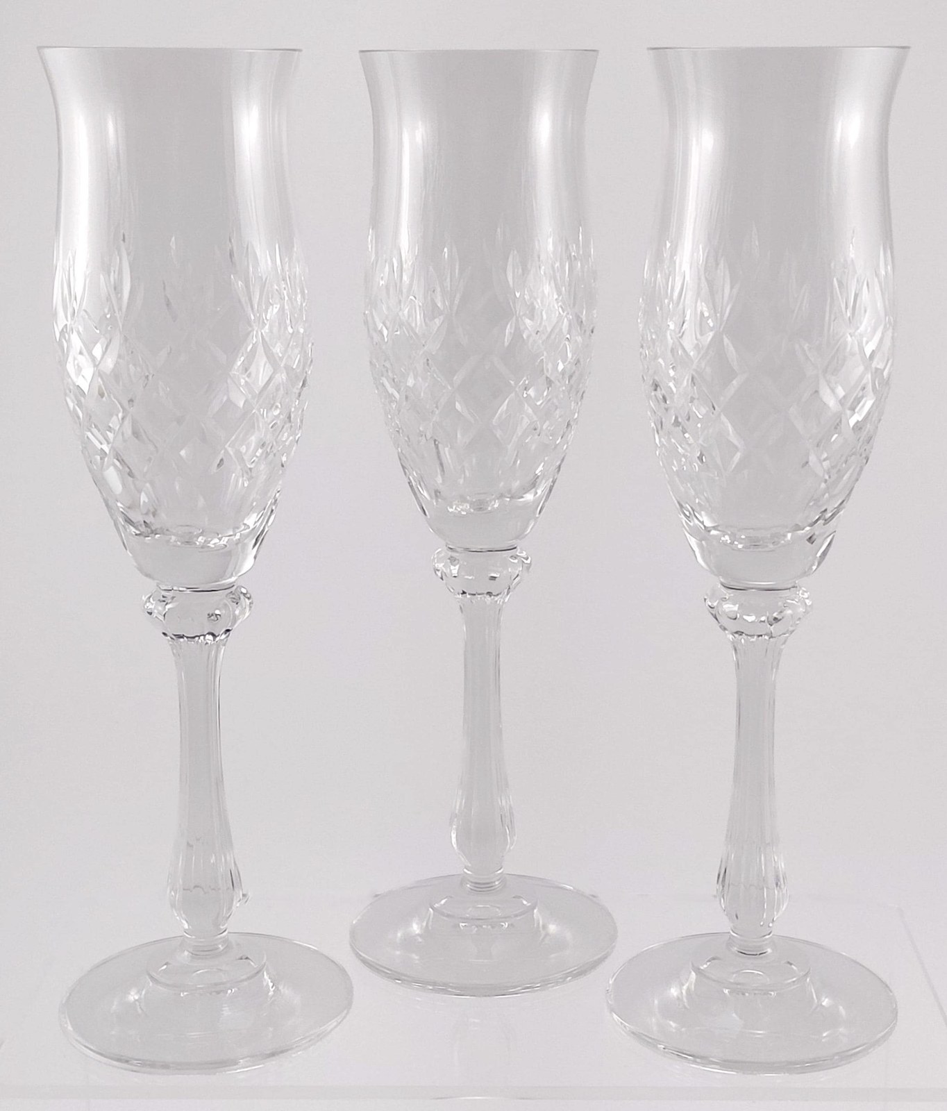 Mikasa Chateau Crystal Champagne Flutes Set of 3, Vintage 1980s Cut Crystal Stemware, Wedding Barware Gift
