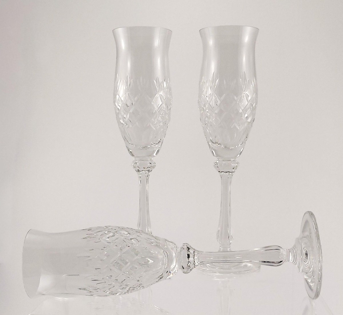 Mikasa Chateau Crystal Champagne Flutes Set of 3, Vintage 1980s Cut Crystal Stemware, Wedding Barware Gift, view 16