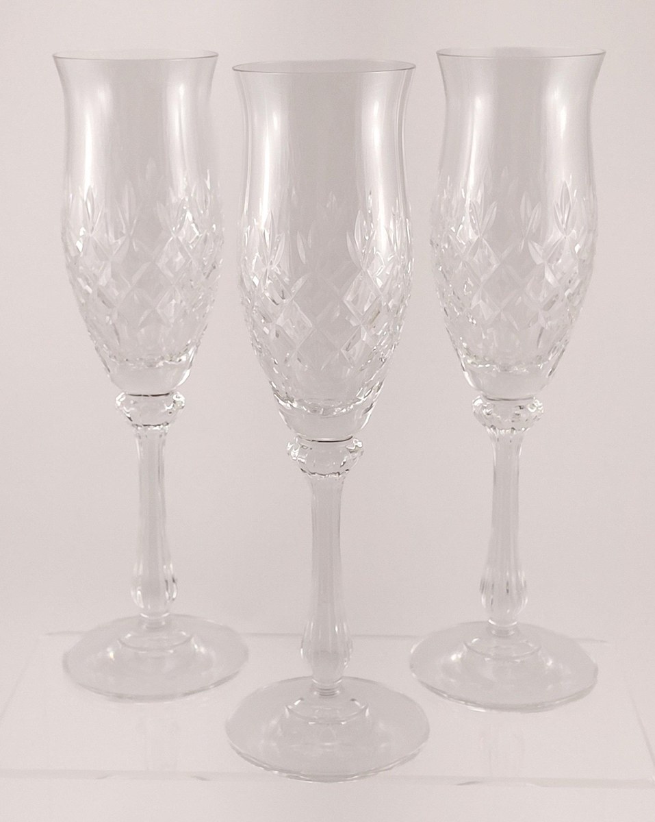 Mikasa Chateau Crystal Champagne Flutes Set of 3, Vintage 1980s Cut Crystal Stemware, Wedding Barware Gift, view 17