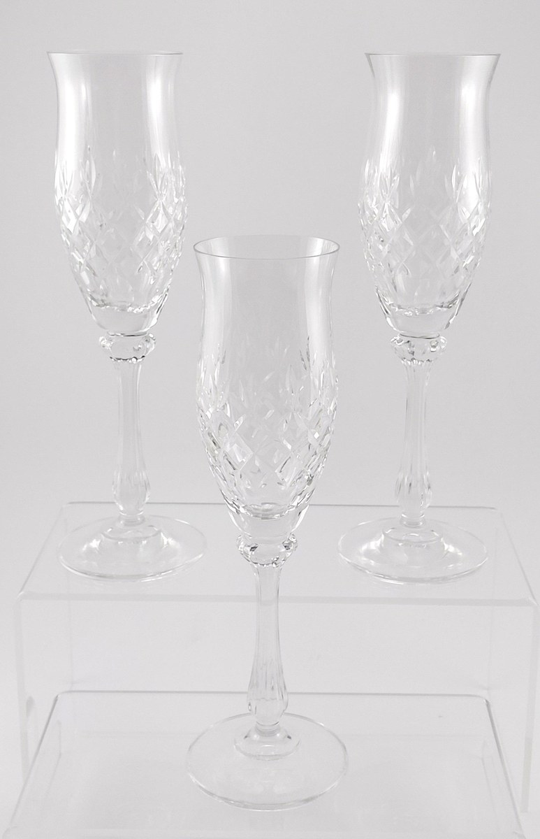 Mikasa Chateau Crystal Champagne Flutes Set of 3, Vintage 1980s Cut Crystal Stemware, Wedding Barware Gift, view 18