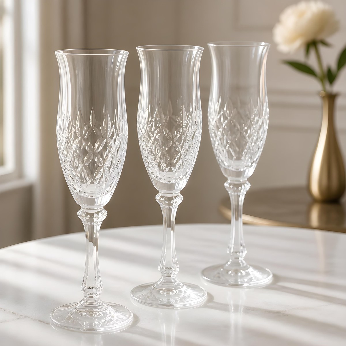 Mikasa Chateau Crystal Champagne Flutes Set of 3, Vintage 1980s Cut Crystal Stemware, Wedding Barware Gift, view 19
