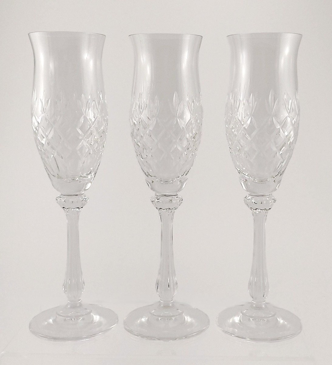 Mikasa Chateau Crystal Champagne Flutes Set of 3, Vintage 1980s Cut Crystal Stemware, Wedding Barware Gift, view 2