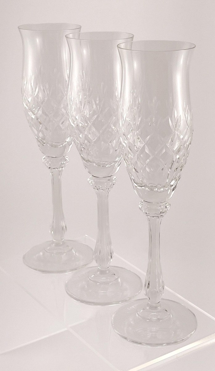 Mikasa Chateau Crystal Champagne Flutes Set of 3, Vintage 1980s Cut Crystal Stemware, Wedding Barware Gift, view 3