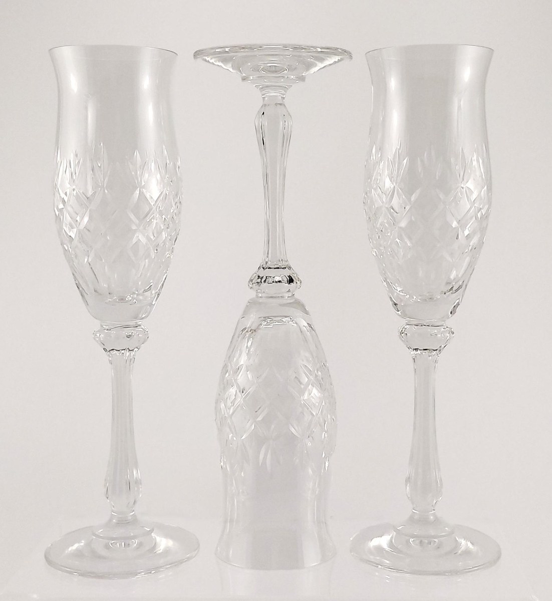 Mikasa Chateau Crystal Champagne Flutes Set of 3, Vintage 1980s Cut Crystal Stemware, Wedding Barware Gift, view 6