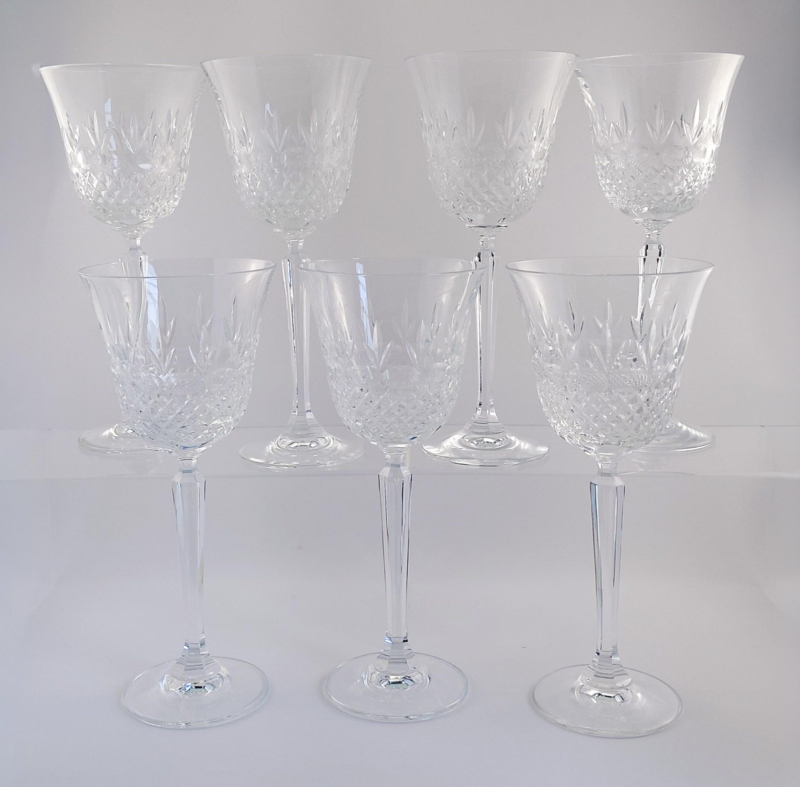 Mikasa Chatsworth Crystal Water Goblets Set of 7, Vintage Wedding Stemware, Discontinued 1980s Blown Glass