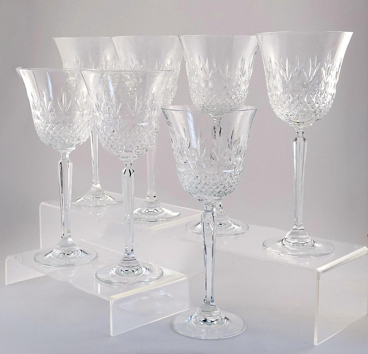 Mikasa Chatsworth Crystal Water Goblets Set of 7, Vintage Wedding Stemware, Discontinued 1980s Blown Glass, view 2