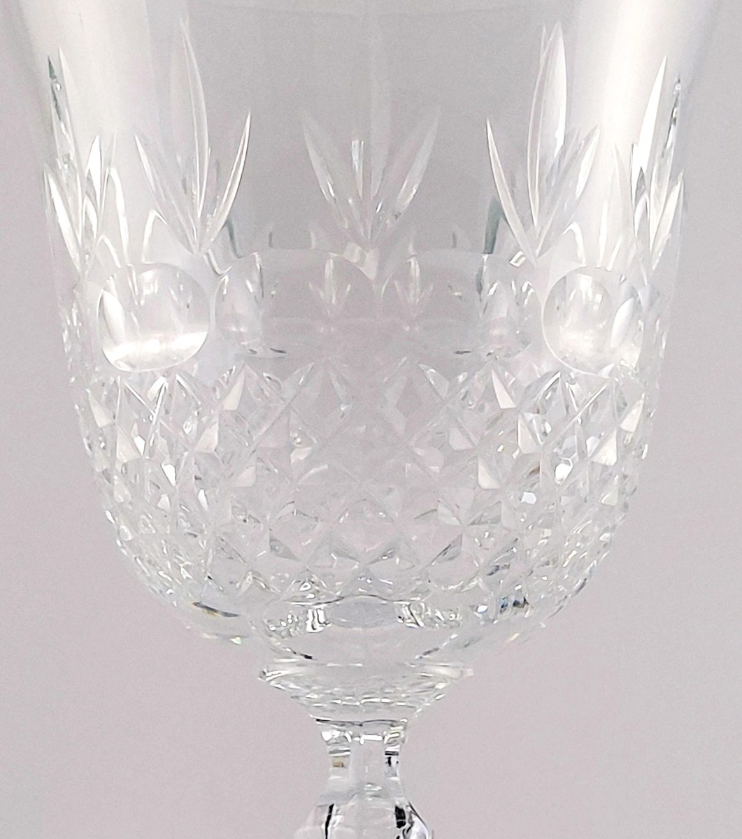 Mikasa Chatsworth Crystal Water Goblets Set of 7, Vintage Wedding Stemware, Discontinued 1980s Blown Glass, view 6