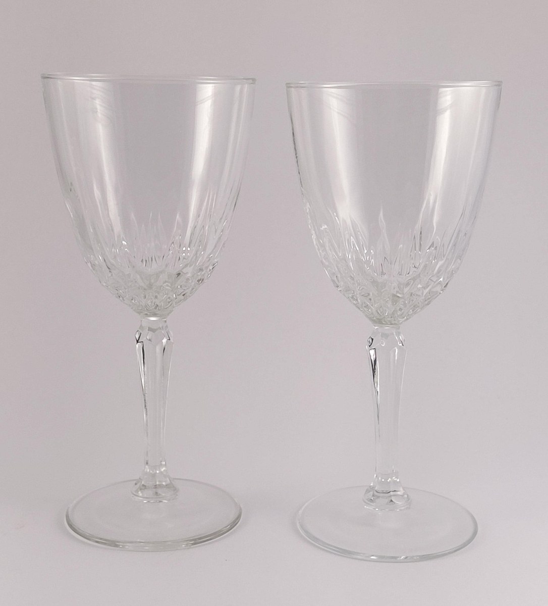 Luminarc Diamant Wine Glasses Set of 6, Vintage French Pressed Crystal Goblets, 1970s Faceted Barware Stemware, view 12
