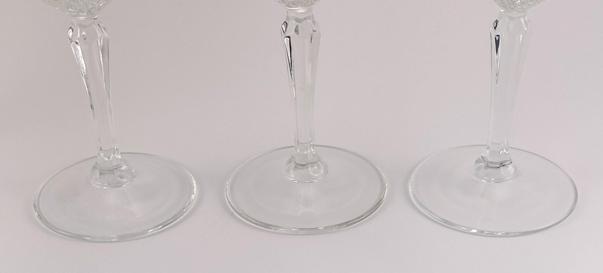 Luminarc Diamant Wine Glasses Set of 6, Vintage French Pressed Crystal Goblets, 1970s Faceted Barware Stemware, view 18