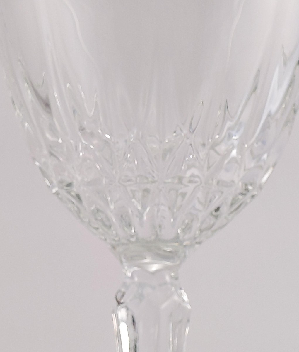 Luminarc Diamant Wine Glasses Set of 6, Vintage French Pressed Crystal Goblets, 1970s Faceted Barware Stemware, view 5