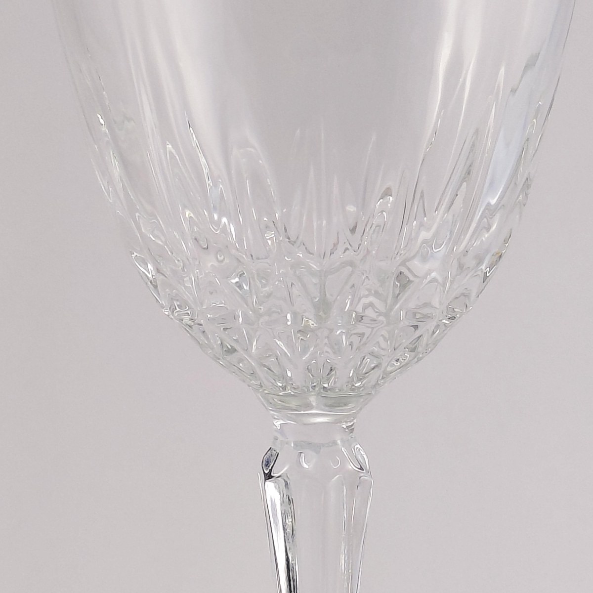 Luminarc Diamant Wine Glasses Set of 6, Vintage French Pressed Crystal Goblets, 1970s Faceted Barware Stemware, view 6