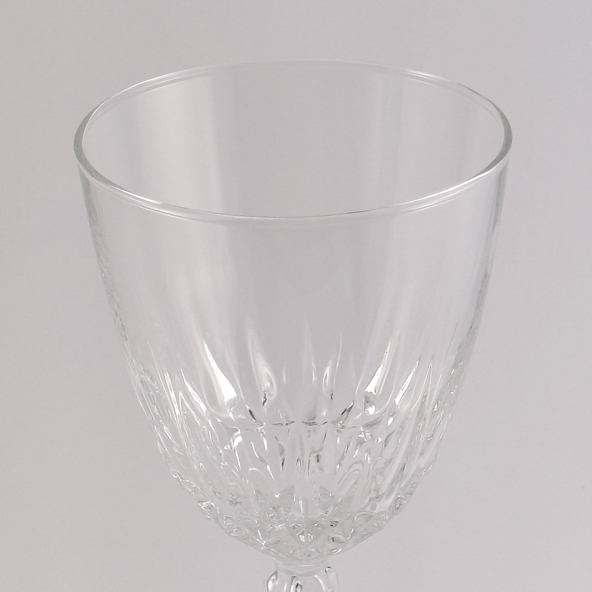 Luminarc Diamant Wine Glasses Set of 6, Vintage French Pressed Crystal Goblets, 1970s Faceted Barware Stemware, view 7