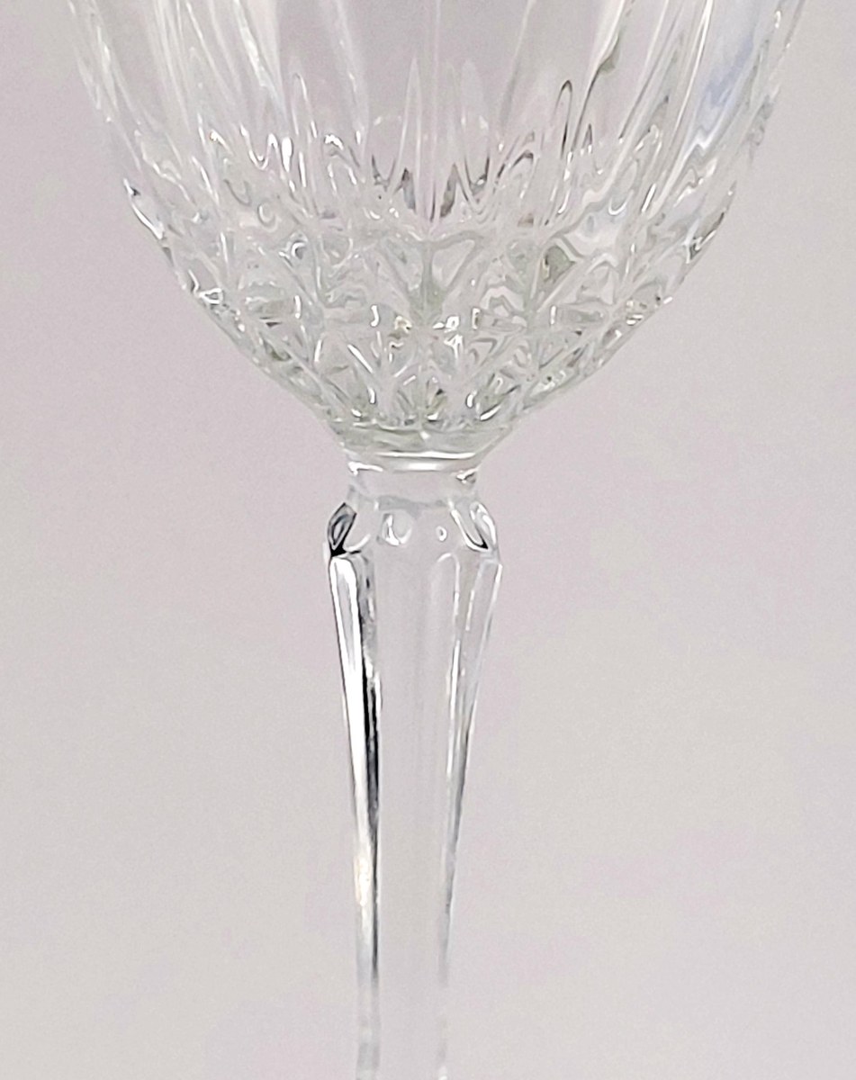 Luminarc Diamant Wine Glasses Set of 6, Vintage French Pressed Crystal Goblets, 1970s Faceted Barware Stemware, view 8