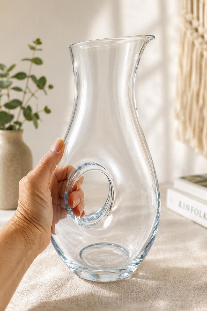 Bormioli Rocco Aurum Wine Carafe, Vintage Hand Blown Glass Decanter Pitcher, Italian Sculptural Bar Cart Vase, view 12