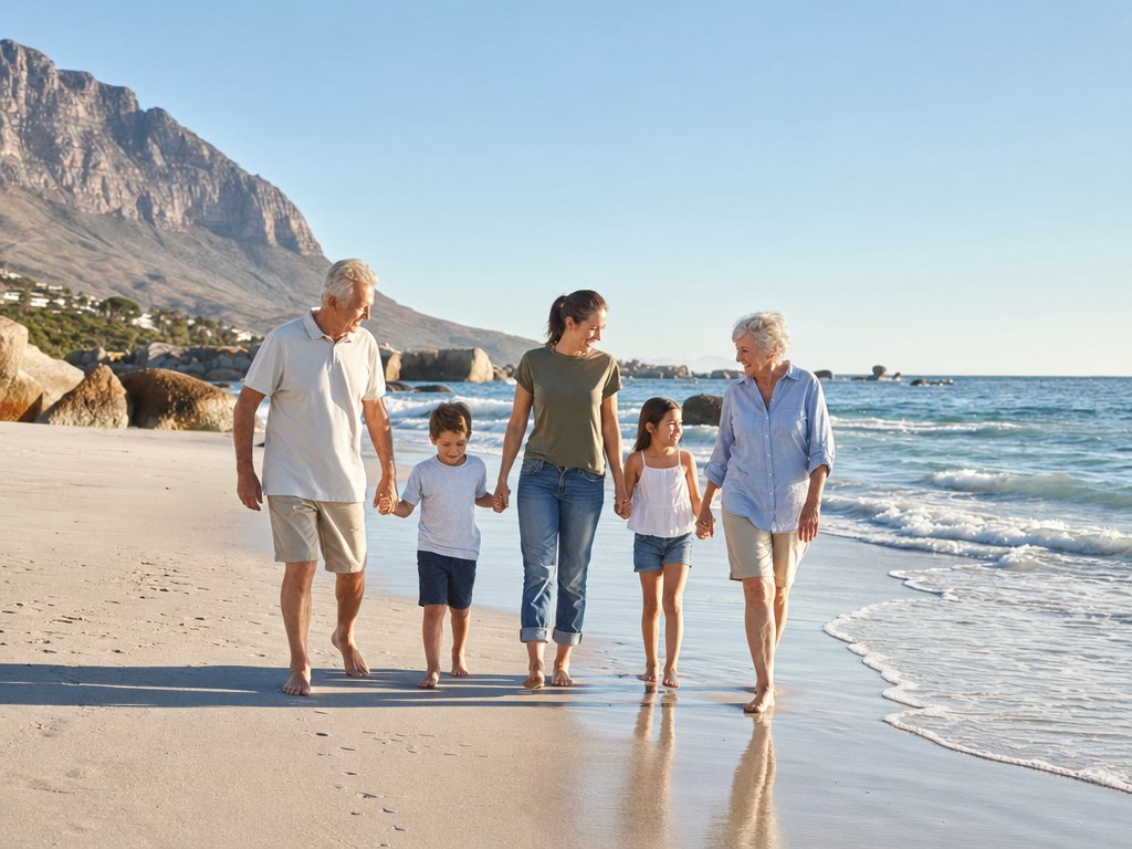 Family walking on a beach