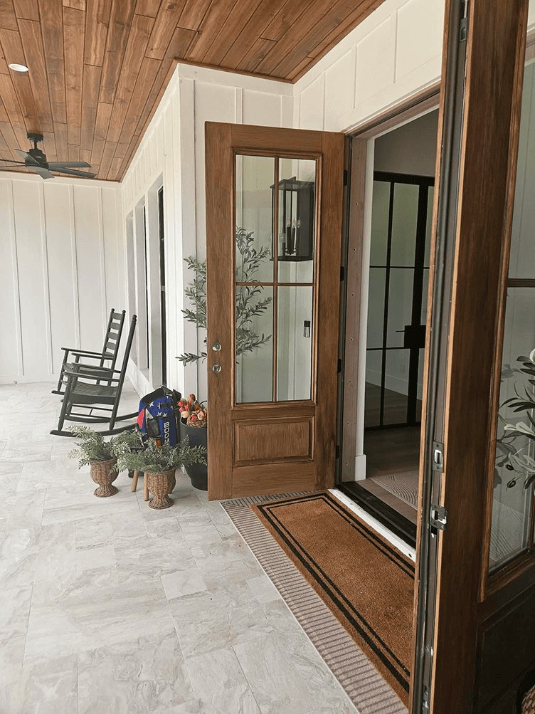 Porch entry after faux wood finishing