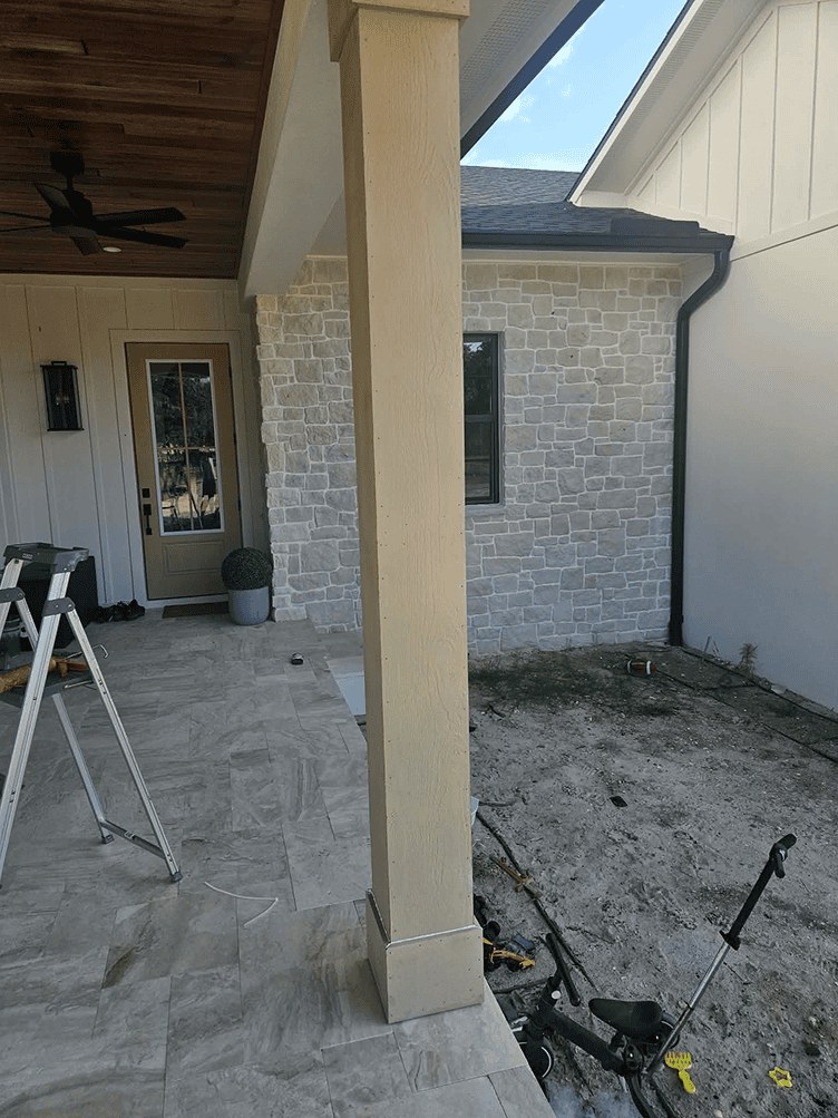 Porch column before faux wood finishing