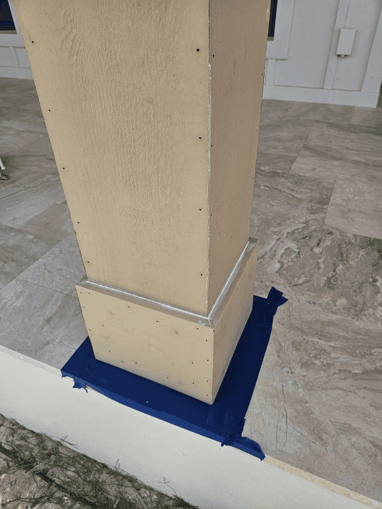 Porch column before faux wood finishing