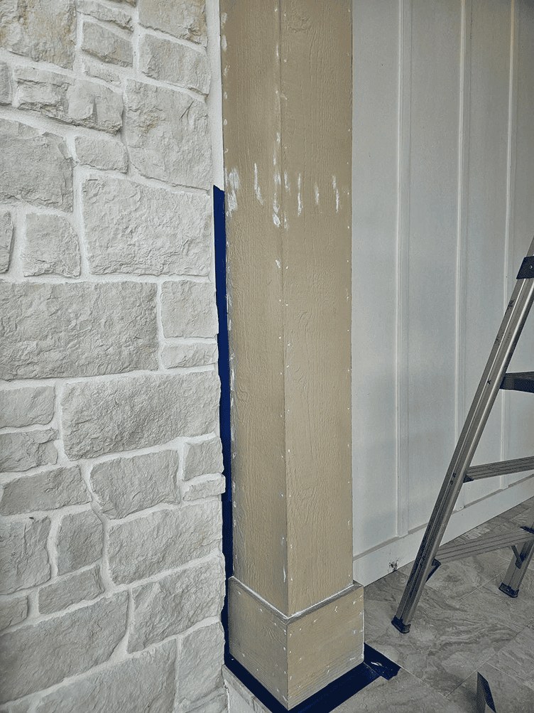 Porch column before faux wood finishing