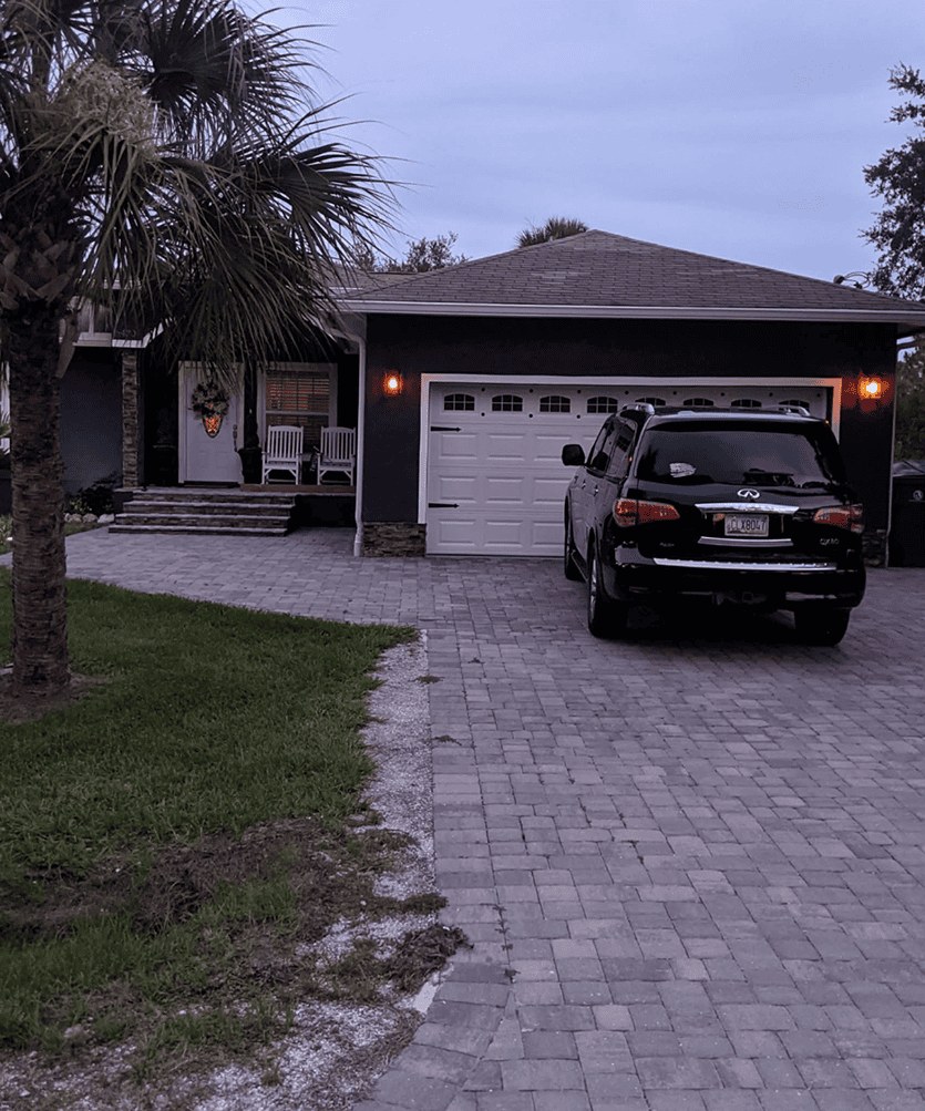 Garage door after faux wood finishing
