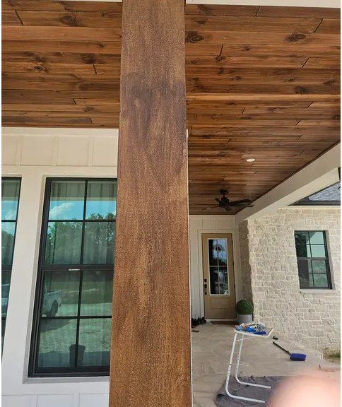 Wood-look porch columns and ceiling