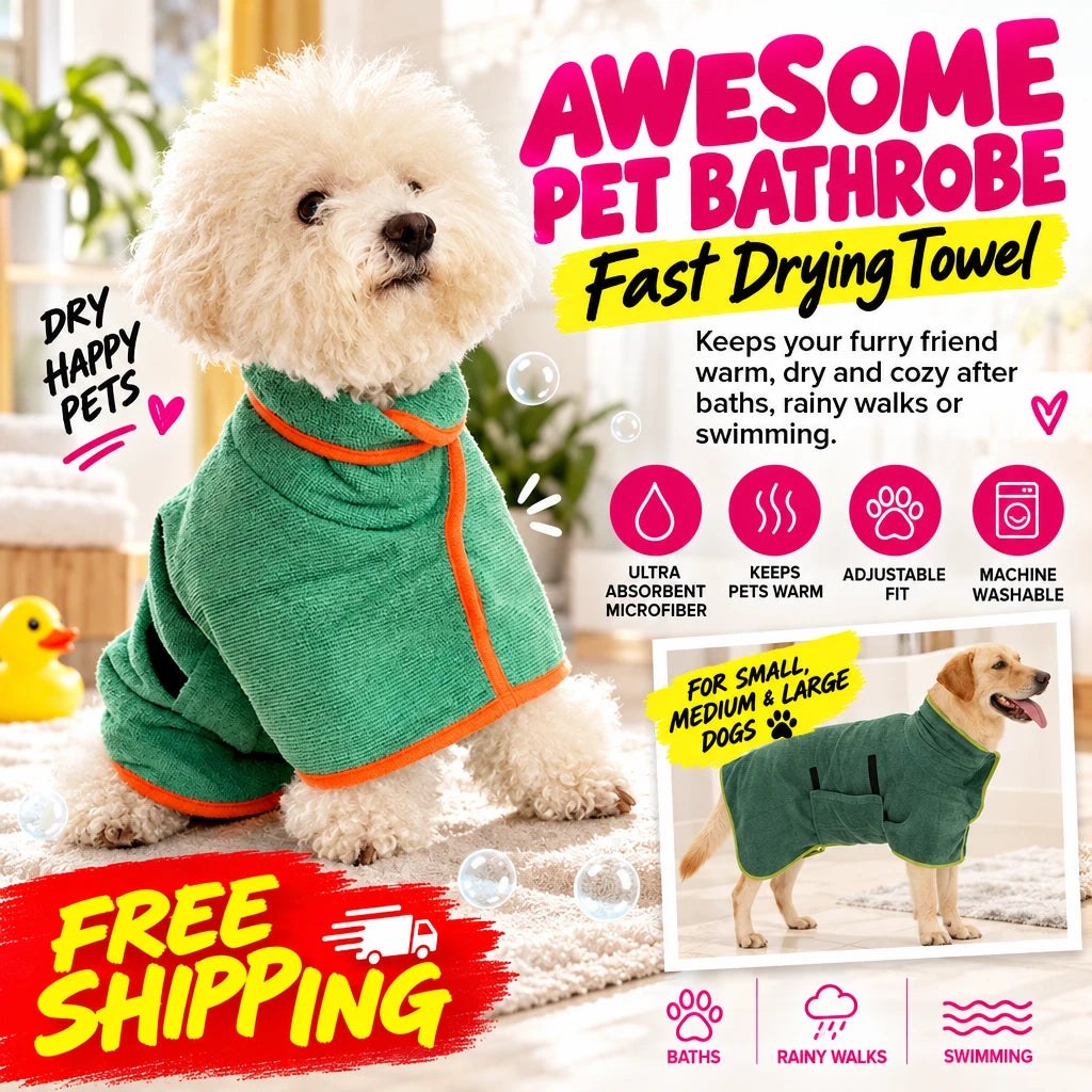 Microfiber pet bathrobe designed to absorb water after a bath