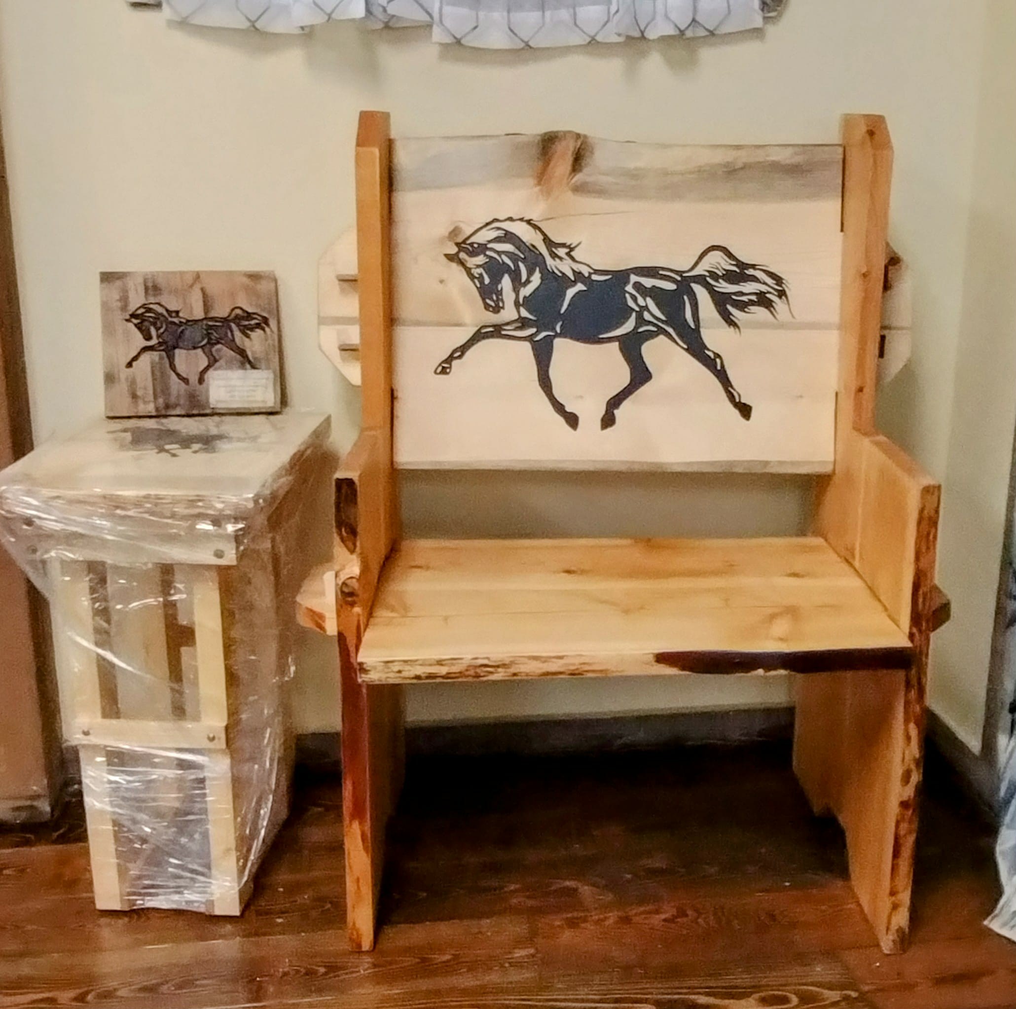 Custom carved chair with horse artwork