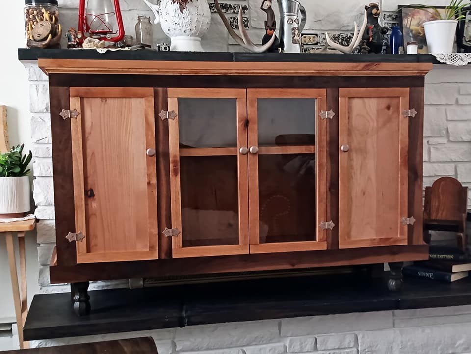 Custom woodwork on a fireplace hearth