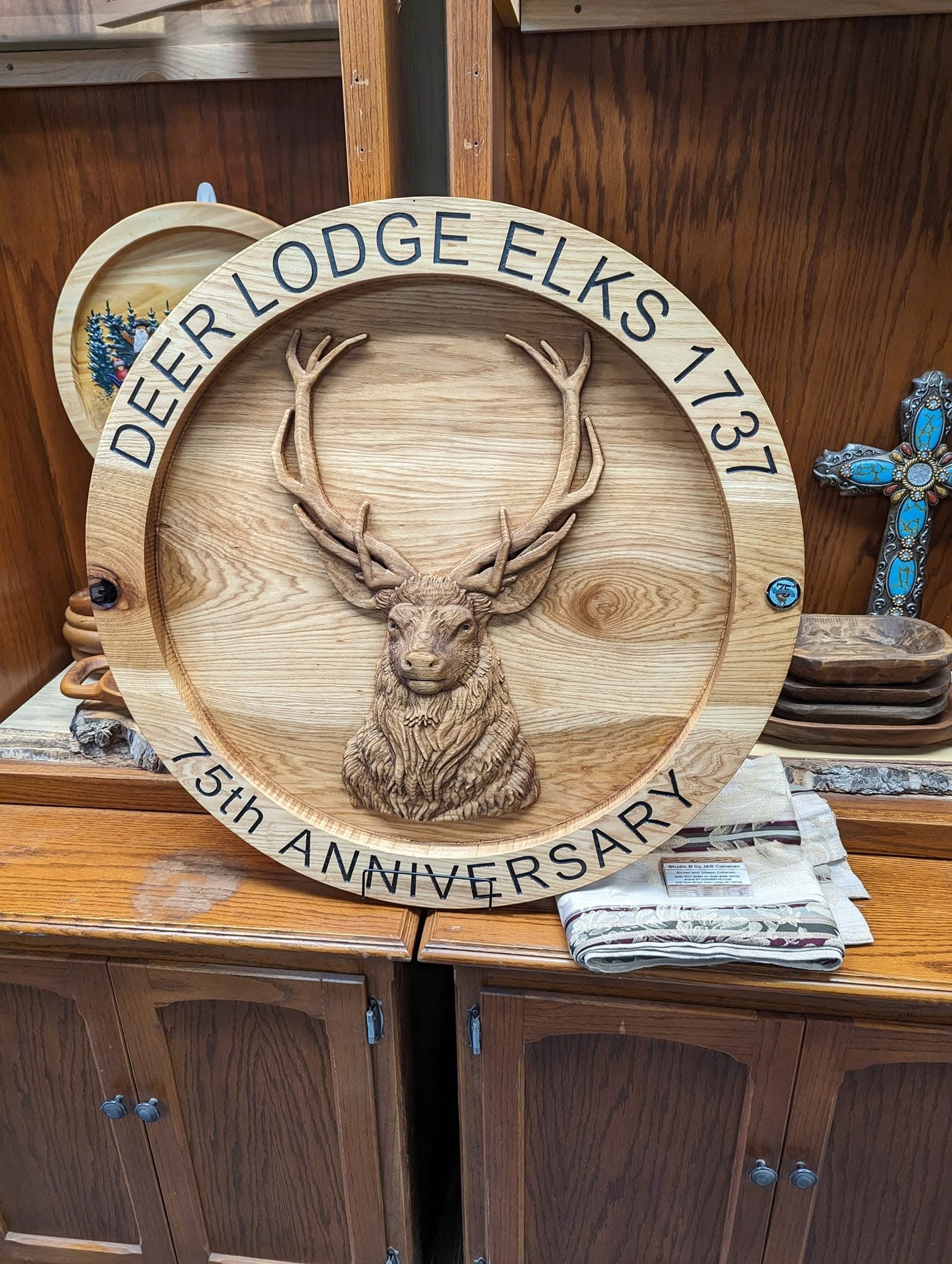Deer Lodge Elks carved wooden plaque
