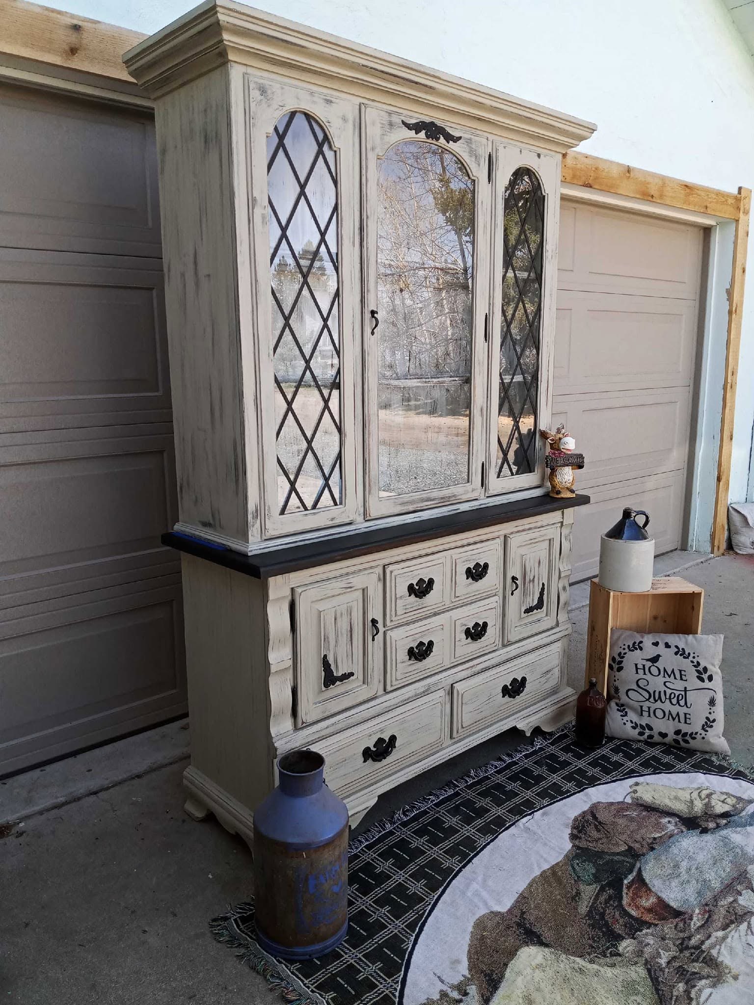 Painted vintage display hutch