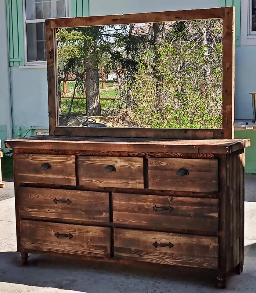 Rustic wood dresser with mirror