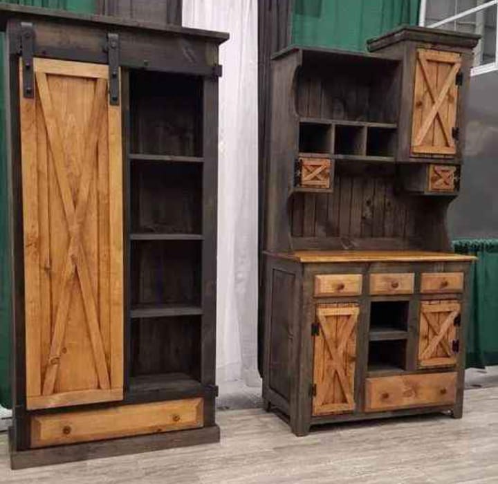Rustic two-piece furniture set with sliding barn-style doors