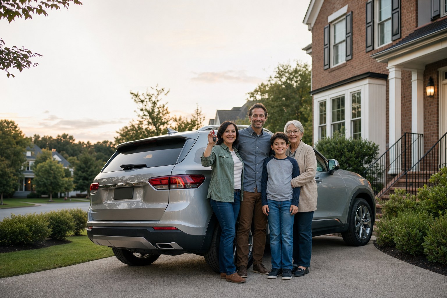 Family beside a vehicle outside their Virginia home