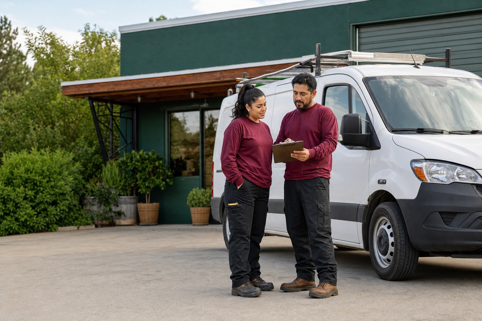 Small-business owner beside a work van