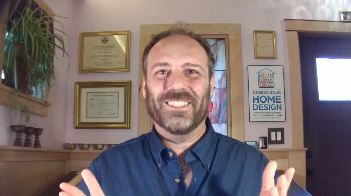 Talor Stewart teaching the Conscious Home Design Online Workshop from his studio.