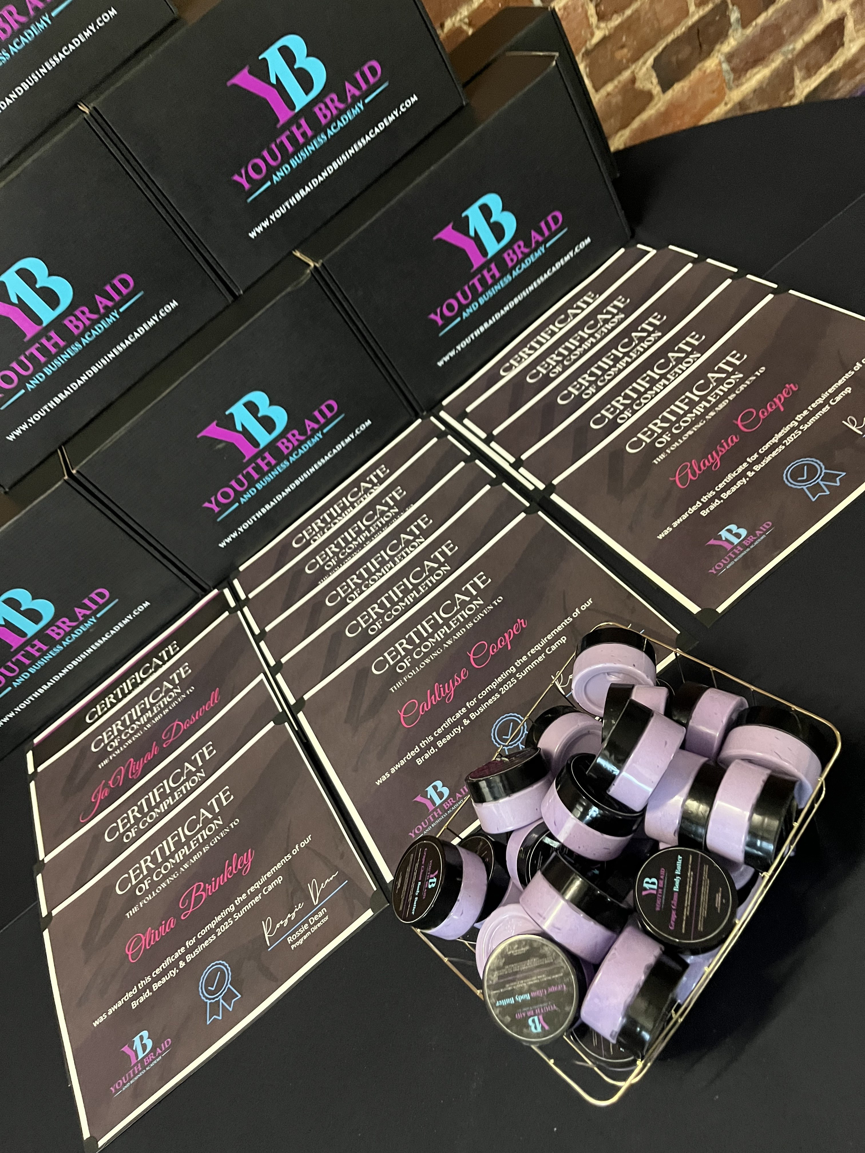 Youth Braid and Business Academy program materials and styling tools