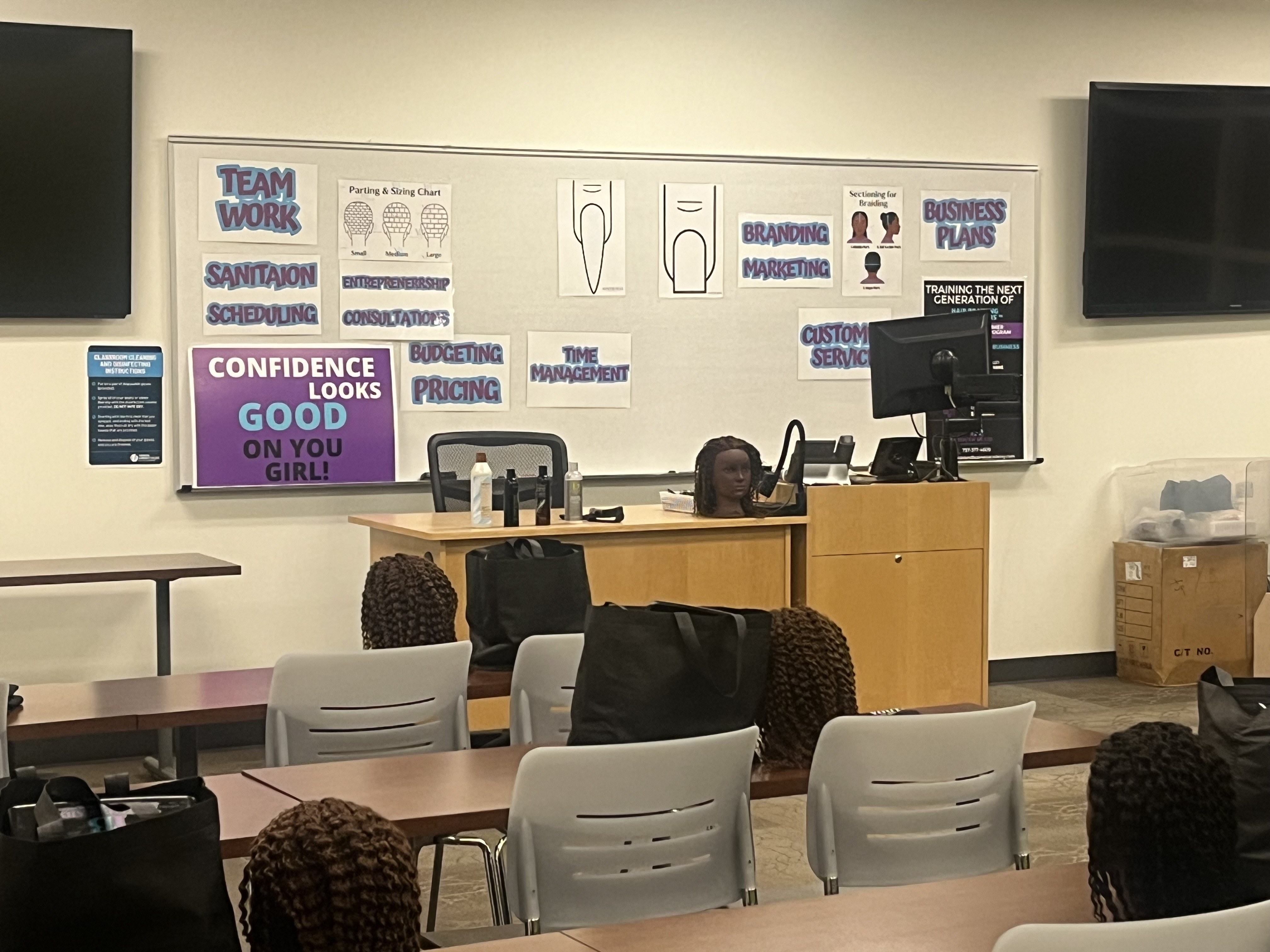 Teen students combining beauty and business learning