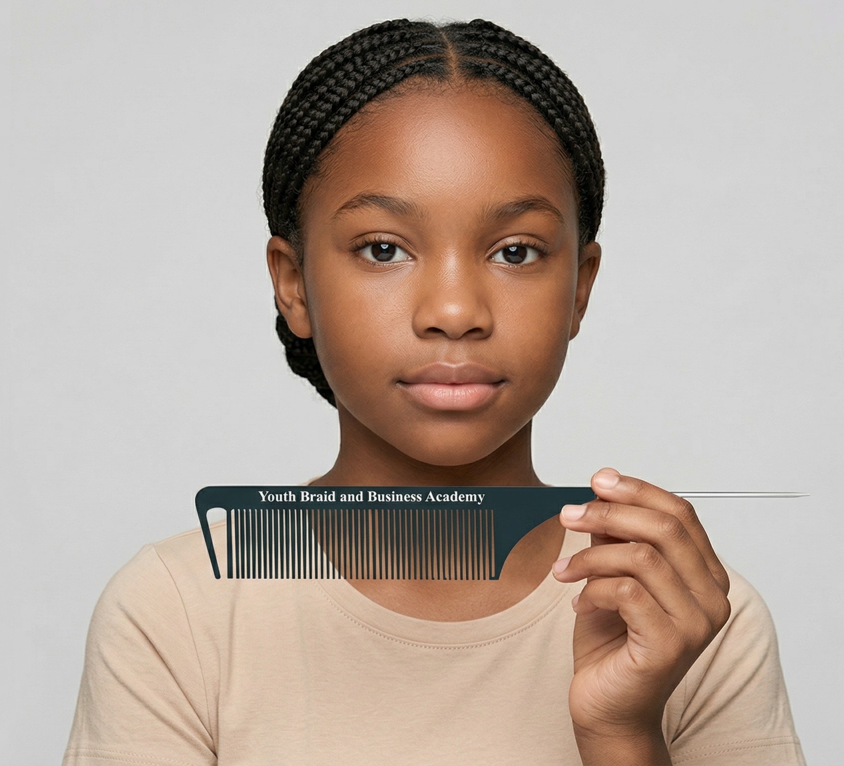 Youth Braid rat tail comb held in front of a student