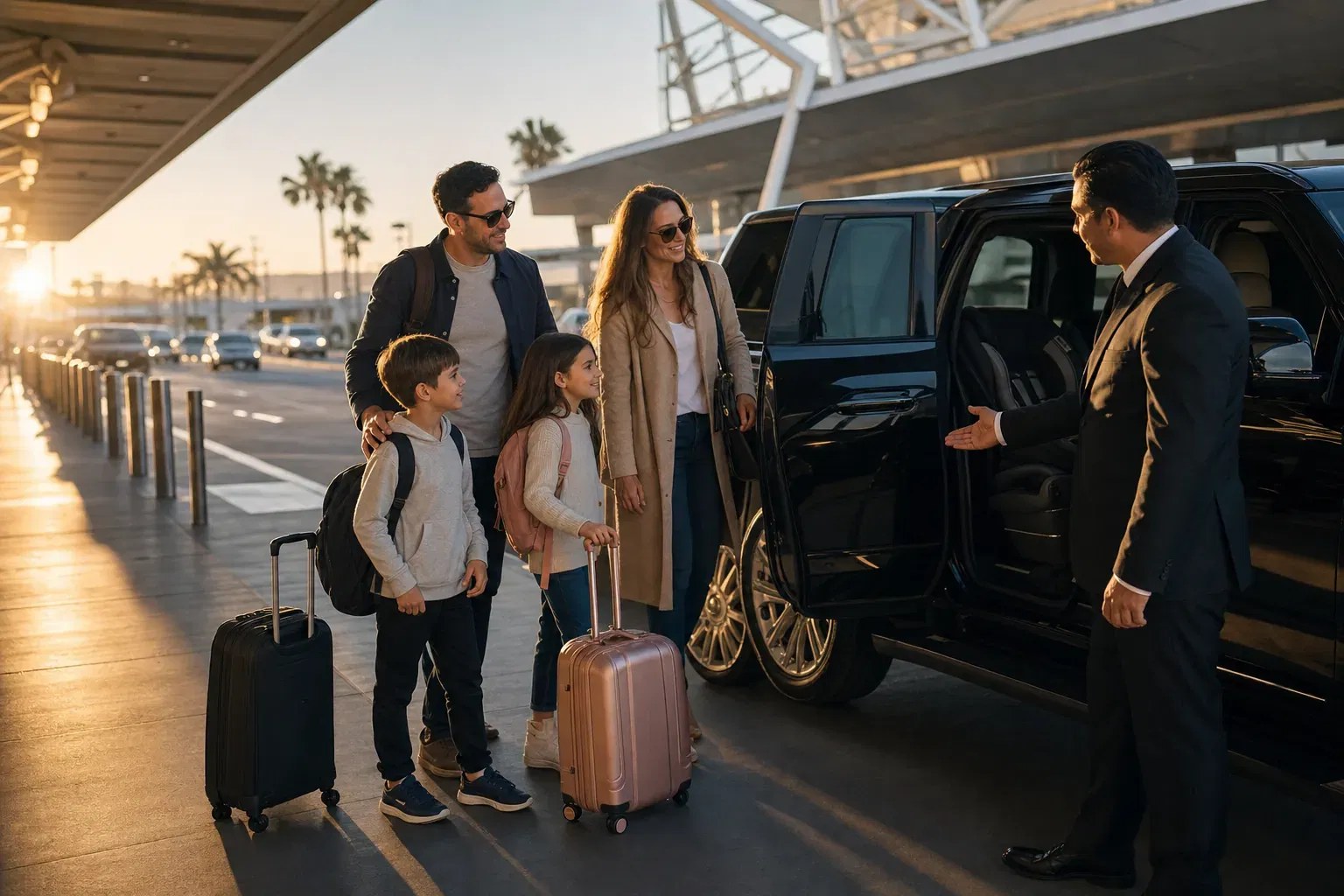 Family airport transfer with professional chauffeur service