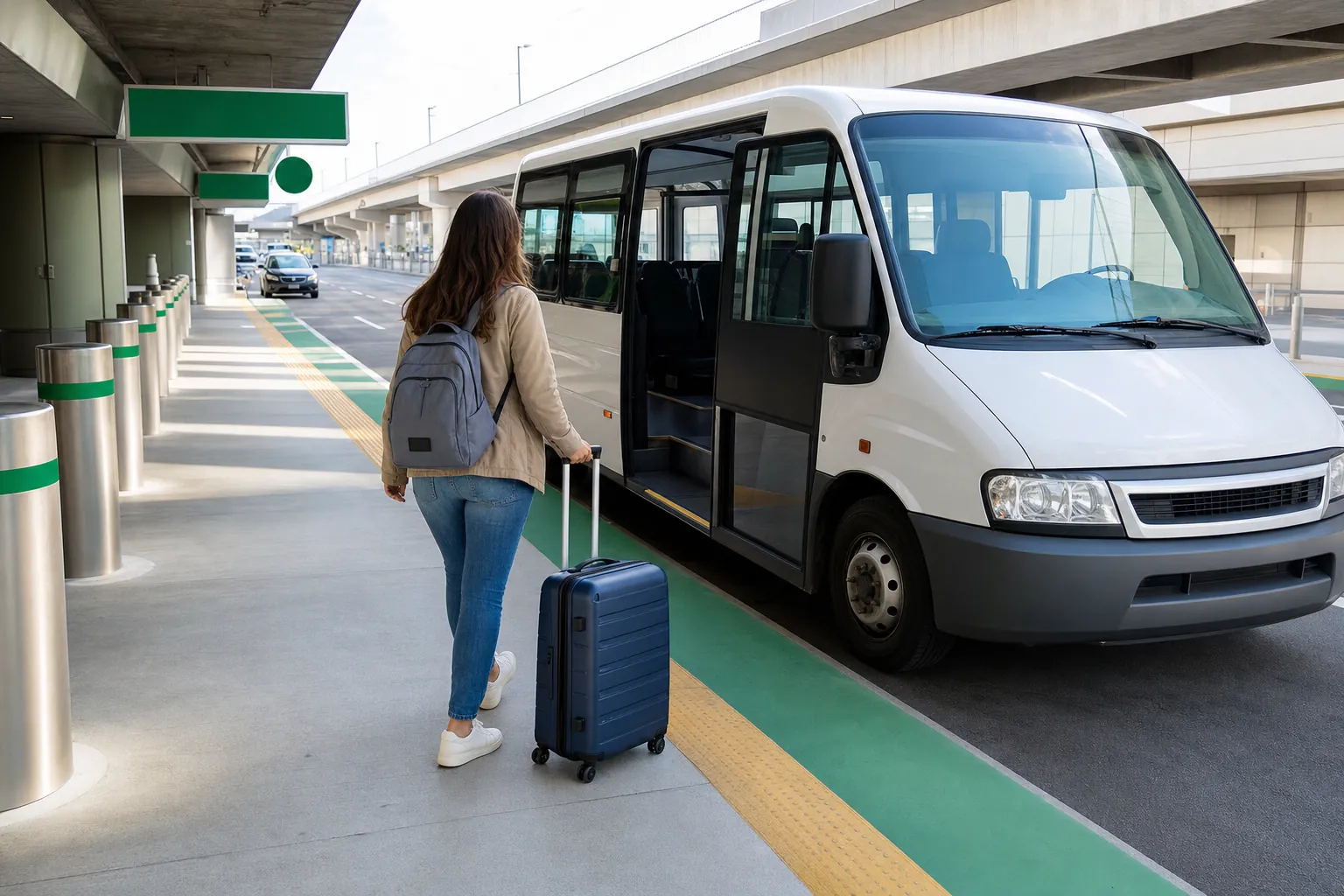 Travelers with luggage using an airport shuttle for the LAX-it pickup area