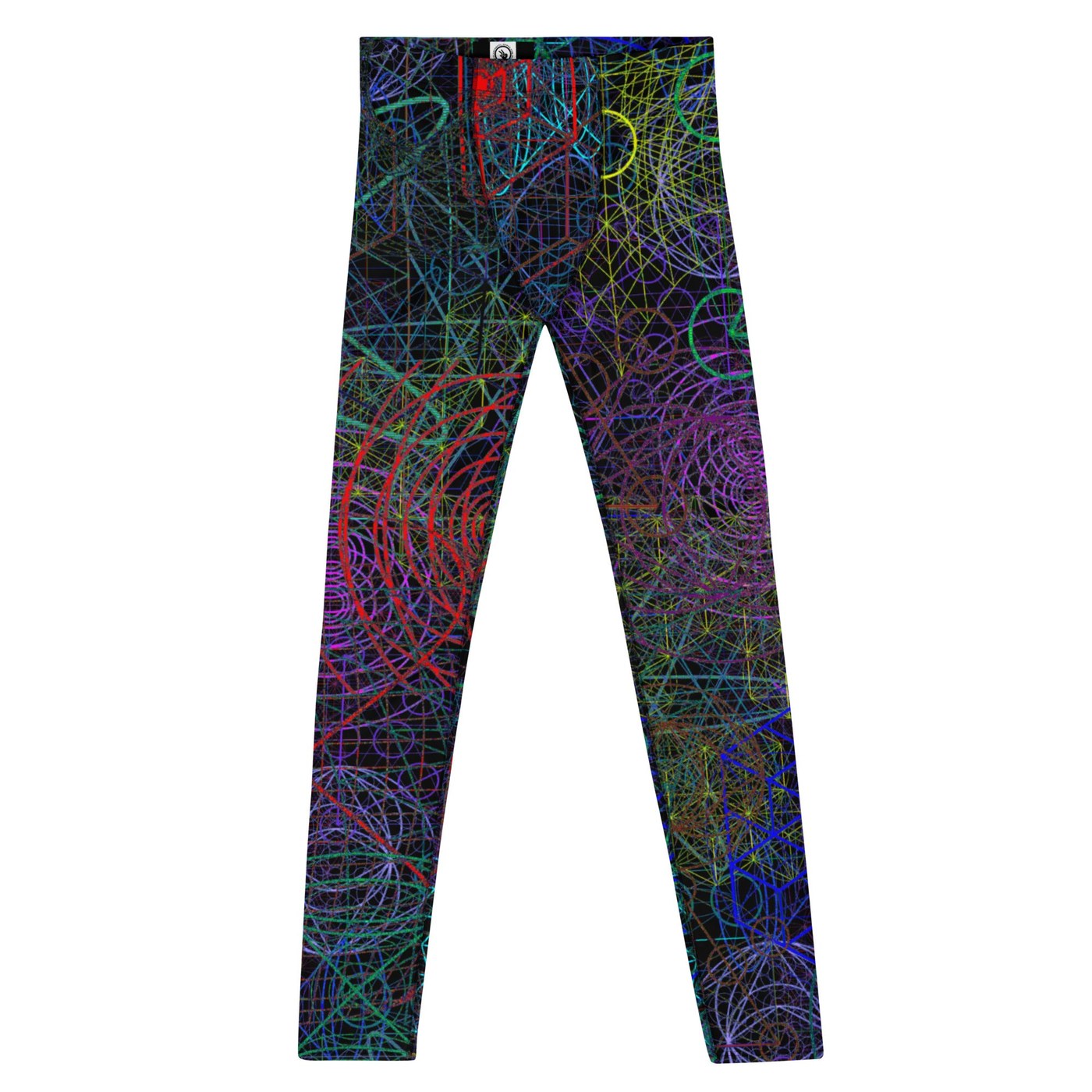 Fractal Vortex Men’s Leggings – Geometric Glow Grid Festival Pants, Rave Pants, Festival Tights, Gym, Wrestling Tights, Yoga, Multicolor