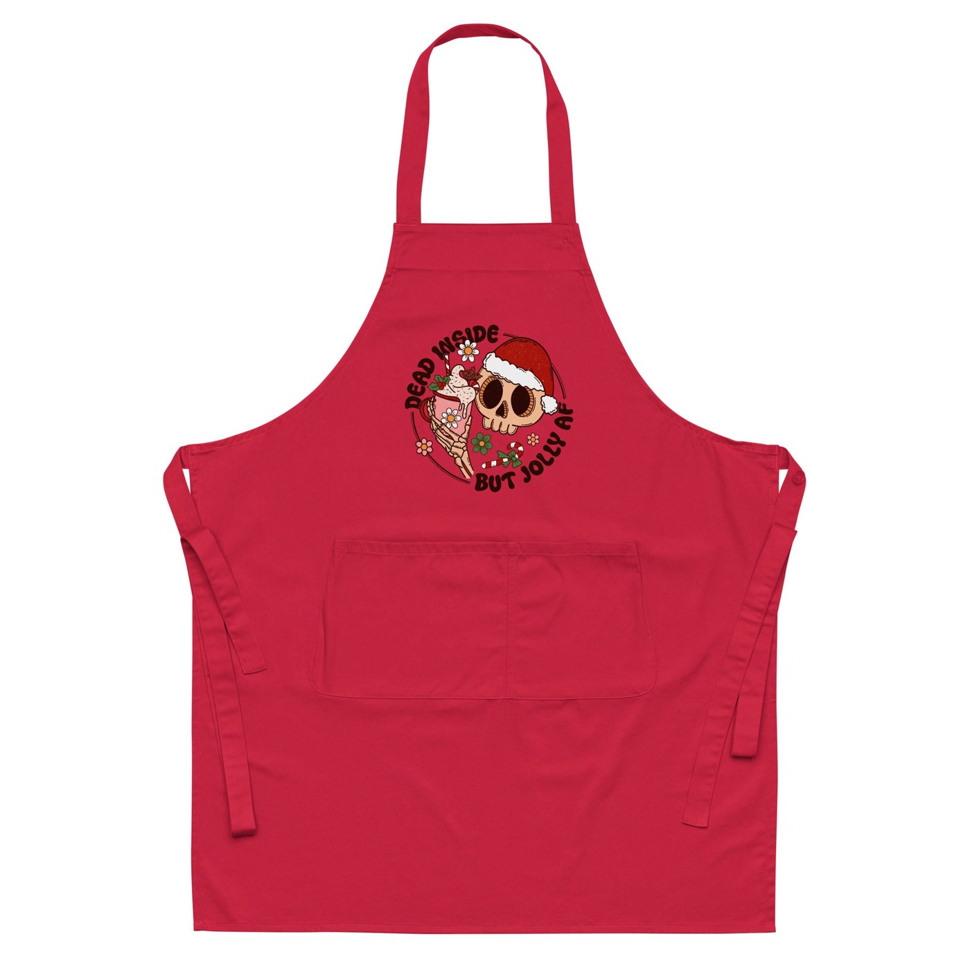 Funny Baking Apron – Red Christmas Holiday Organic Cotton Kitchen Apron with Cheeky Cake Graphic | Baker Gift, Cooking Apron, Christmas Kitchen Humor