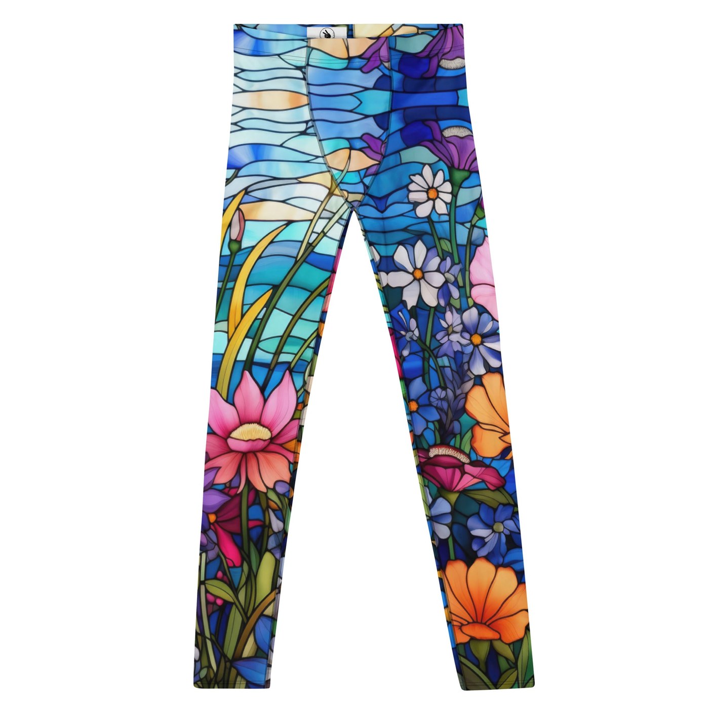 Glass Garden Men’s Leggings – Stained Glass Wildflower Festival Pants, Dance, Yoga, Gym Wear | Athletic Tights, Ecstatic Dance
