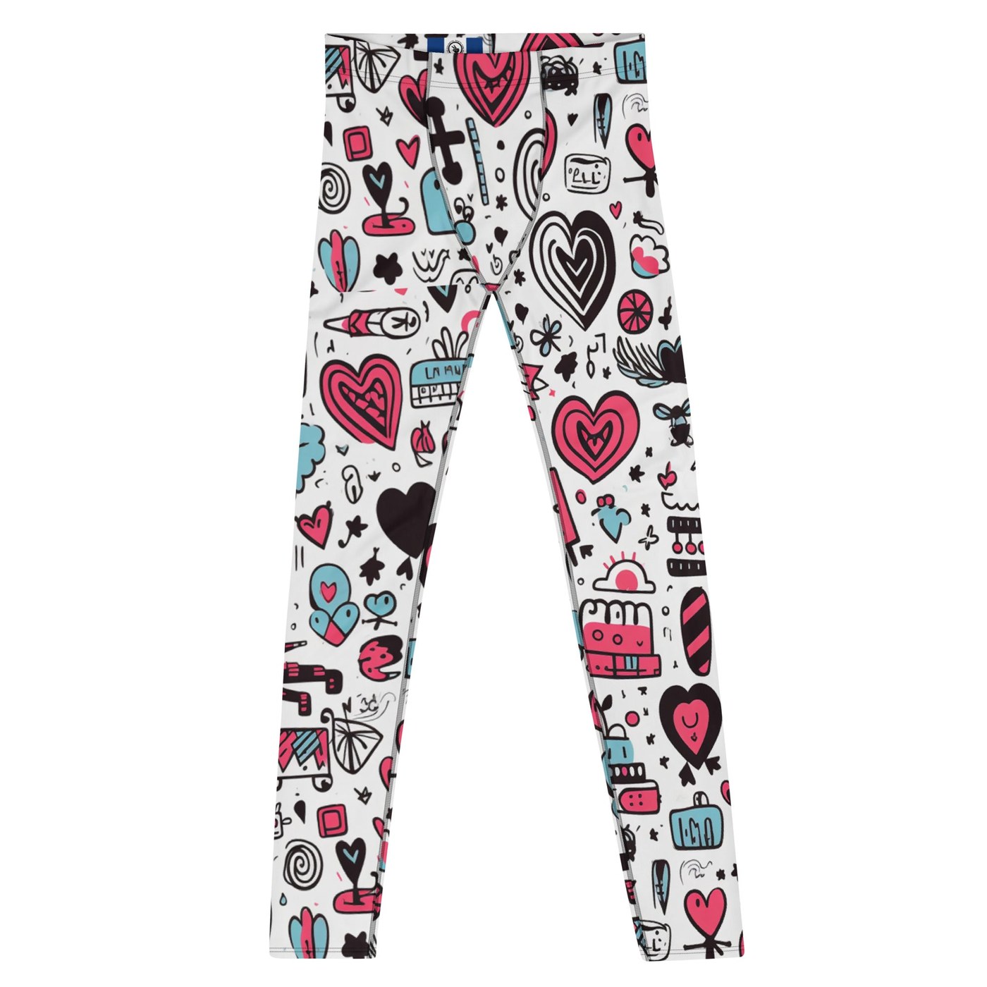 Love Men’s Leggings – Doodle Heart Power Pants for Romantics & Rebels, Valentines Day Workout Pants, Gifts for Him, Colorful Pants
