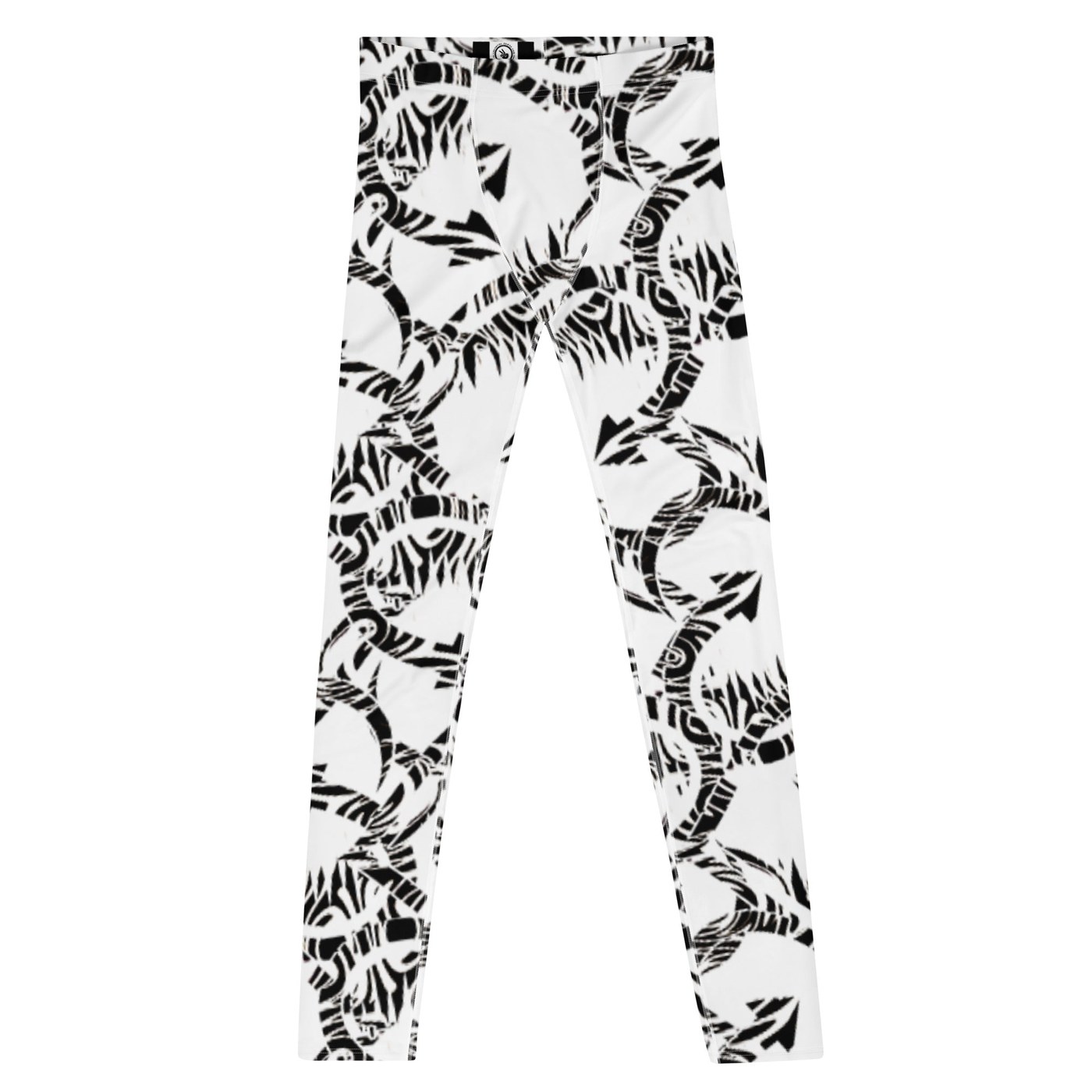 Reverb Men’s Leggings – Black & White Tribal Wave Illusion Tights Wrestling Tights, Rave Pants, Festival Tights, Black, White