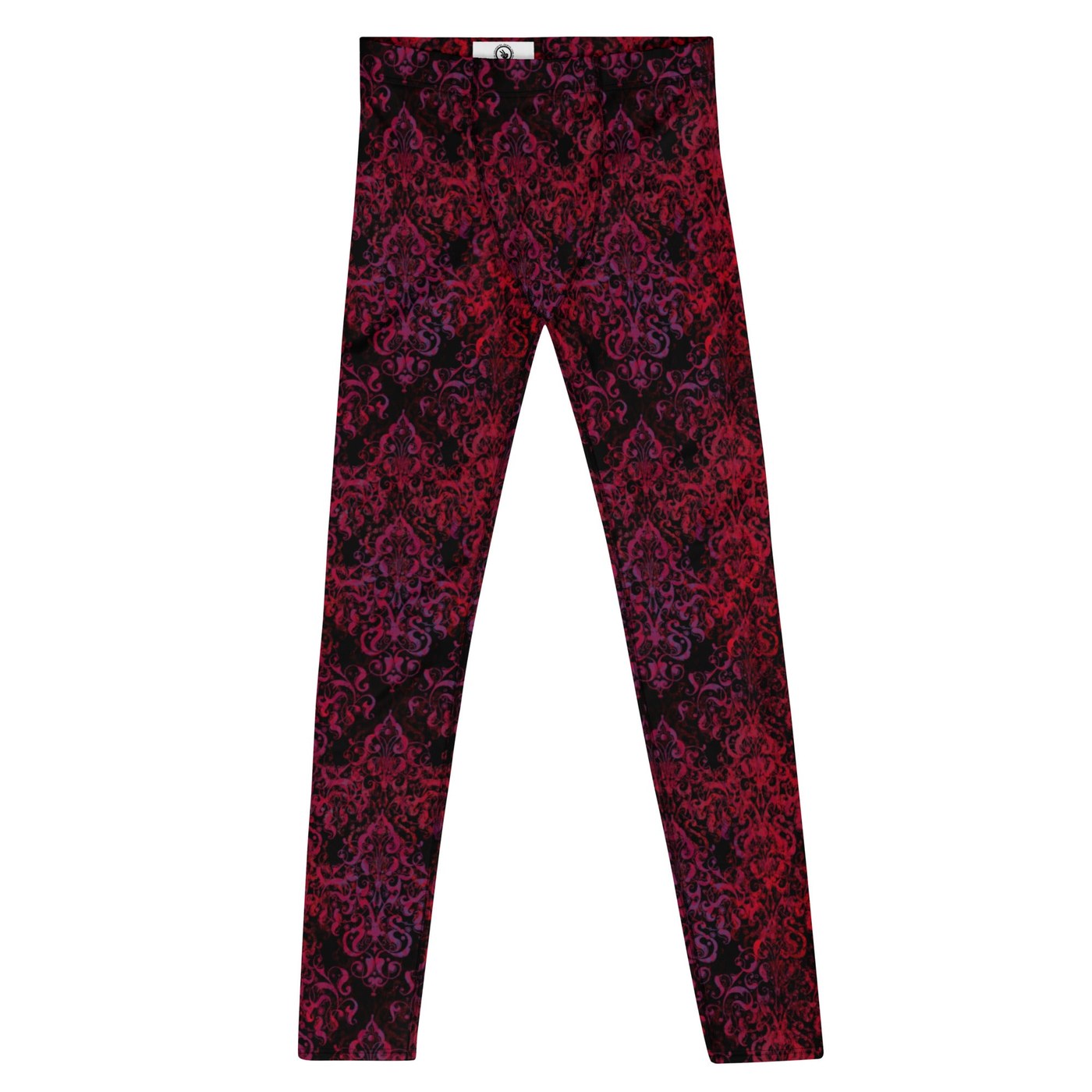 Velvet Rebellion Men’s Leggings – Baroque Damask Print Workout & Lounge Pants, Vintage, Dark Navy, Crimson, Workout Pants for Men